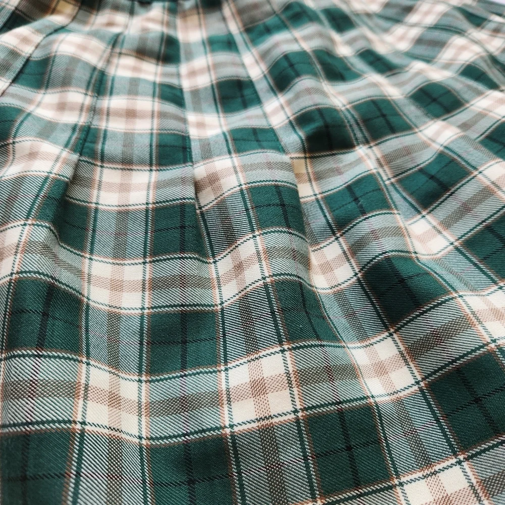 Urban Outfitters Green Plaid Pleated Schoolgirl Mini Skater Skirt Academia XS - Picture 9 of 14
